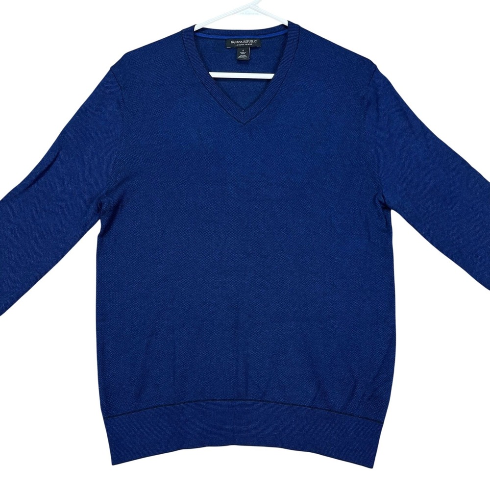 Banana Republic Sweater Mens Small Blue Long Sleeve V-Neck Silk‎ Cashmere Blend
